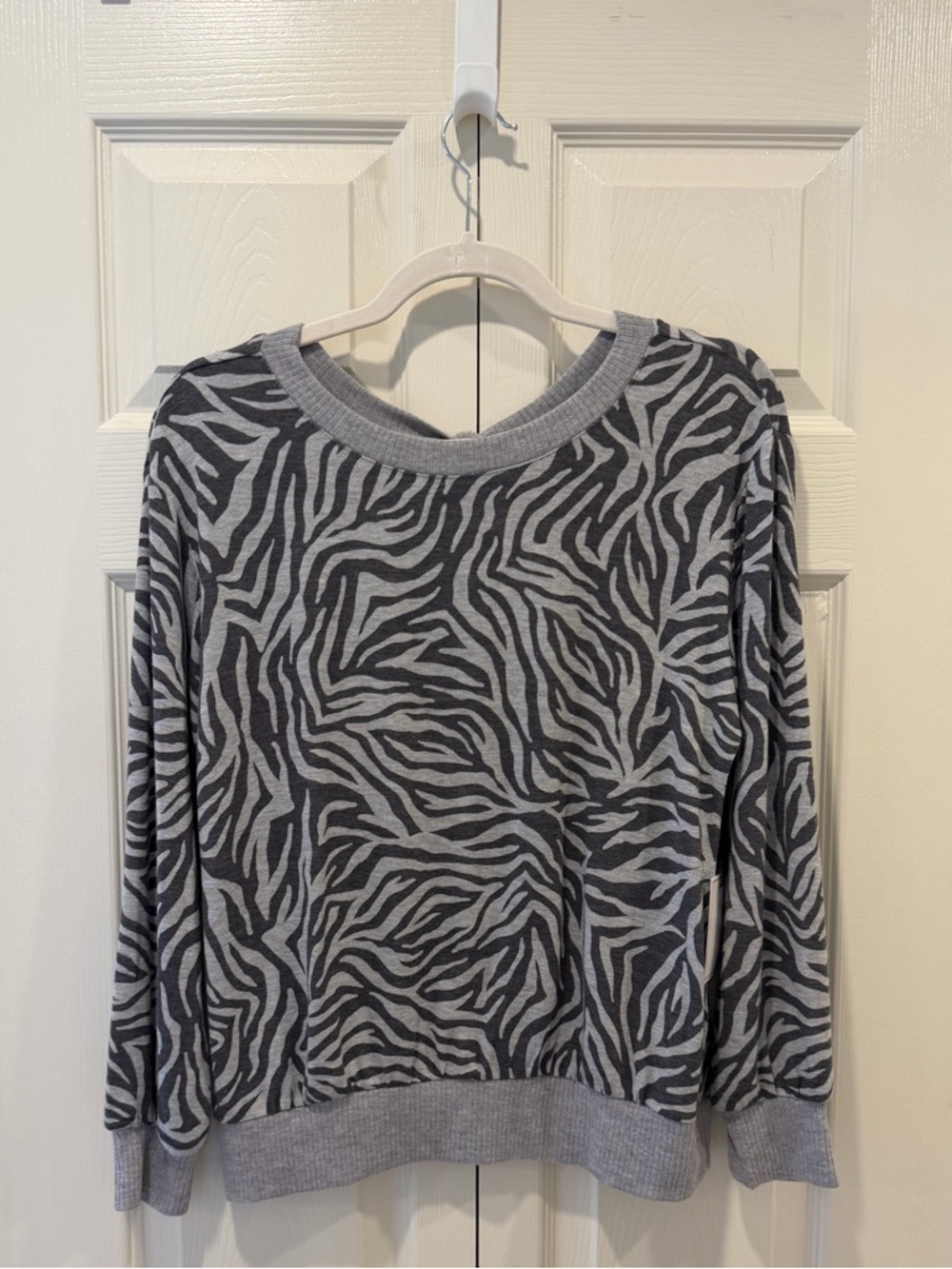1. State Gray and Charcoal Zebra Print Top NWT
